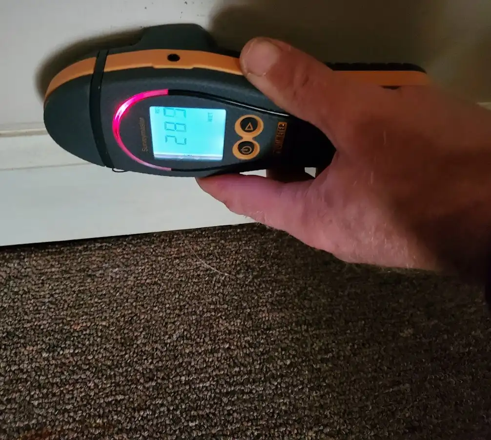 Moisture detection at baseboard during Burst Pipe Cleanup in Easley
